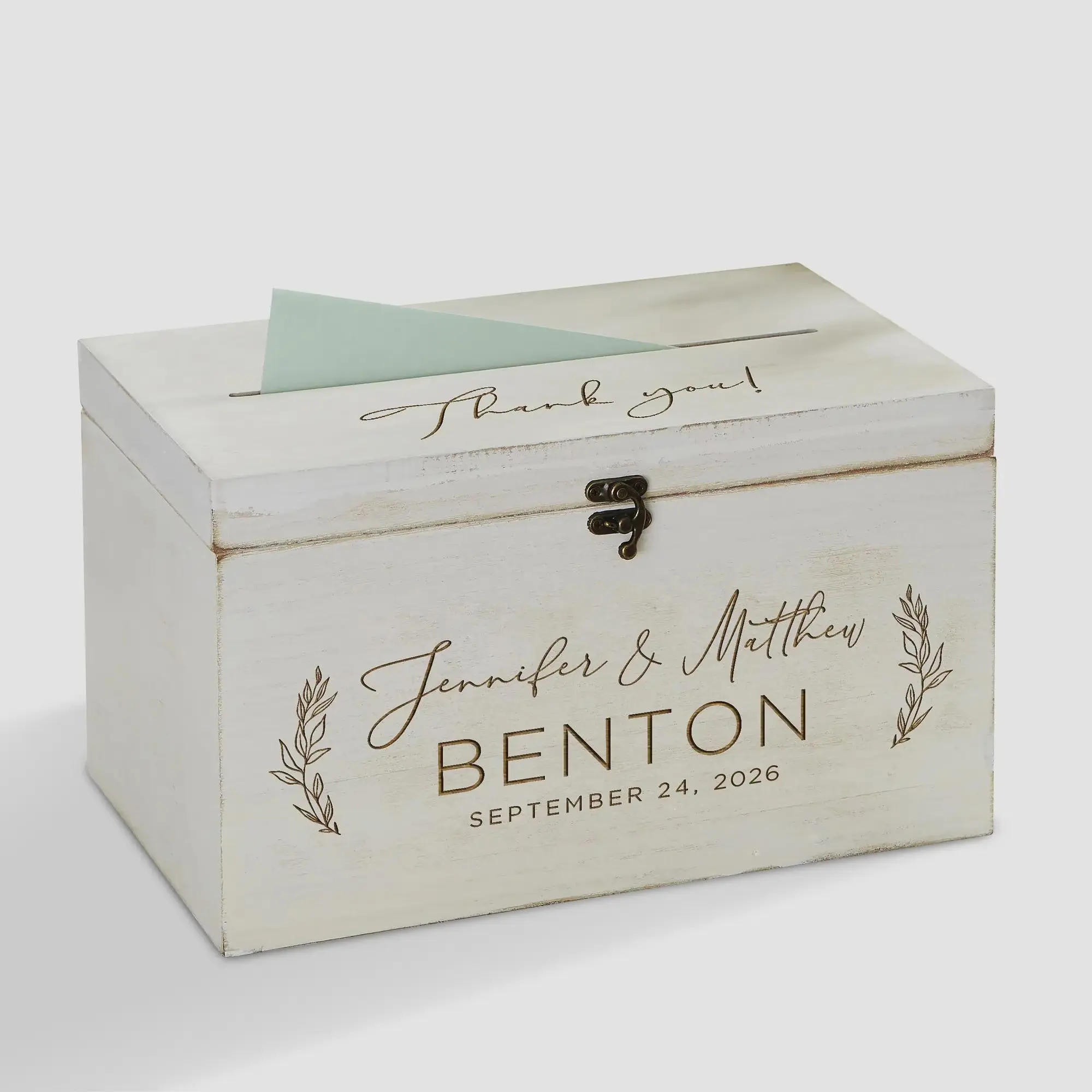 Personalized Wedding Wood Card Box, Custom Engraved Marriage Keepsake Box