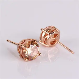 1 pair Rose Gold Tone Yellow Crystal Royal Journey Jewelry Eternity Stud Earring, Prefect gift for Birthday/ Christmas/ New Year's Eve/ Anniversary/ Mother's day