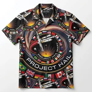 Project Hail Mary All-over Print Short-sleeve Hawaiian Shirt, Ryland Grace Mission Patch Summer Beach Tropical Button Down Shirt, Casual Vacation Floral Shirts