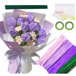 400 count Pipe Cleaner Flower Kit, 5 Colors Chenille Stems,  Pipe Cleaners with Instruction, for DIY Flower Bouquets,  Decor, Wedding and Party Decorations, and Gifts
