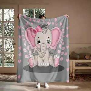 Gift For Baby Girl Flannel Blanket, Pink Bow Elephant Soft Cozy Throw, For Crib Stroller Nursery, Baby Shower Gift For Newborn Daughter, Cute Elephant Decor