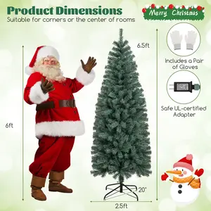 COSTWAY - 6.5 Feet Pre-Lit Blue Artificial Christmas Tree Slim with 9 Lighting Modes-6.5 ft
