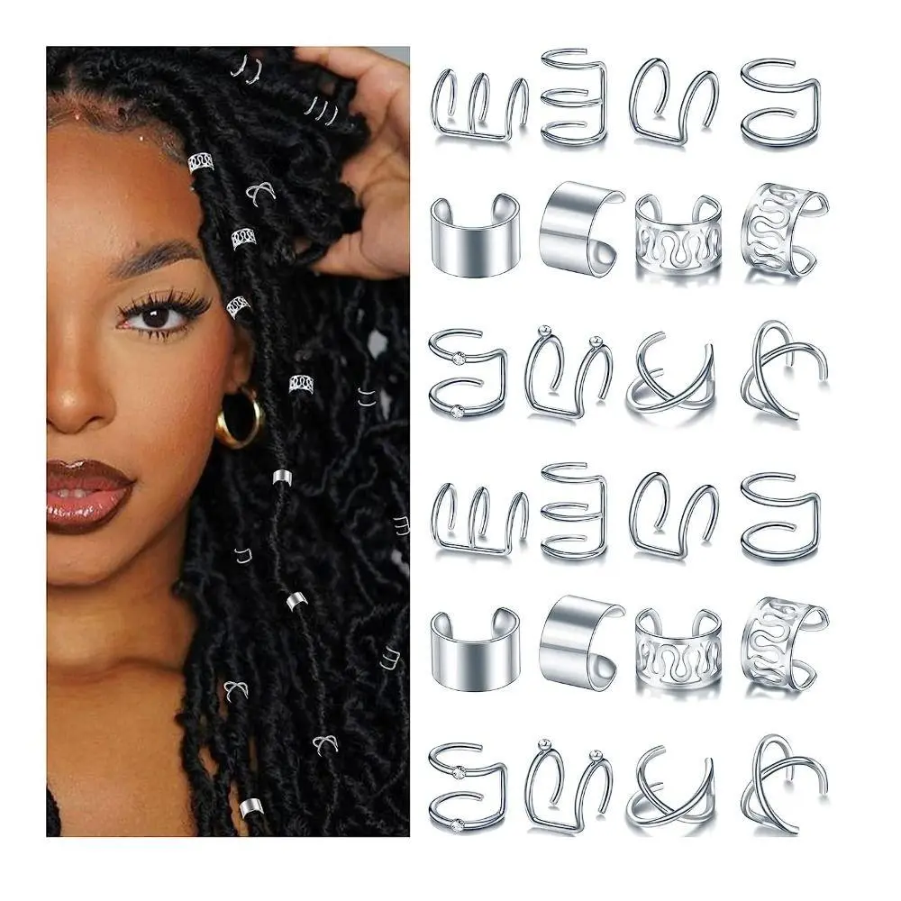 Hair Jewelry for Braids Crystal Rhinestone Dreadlock Braid Clips Non Piercing Ear Cuffs Hair Accessories Braid Jewelry Tools