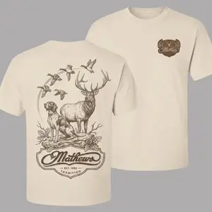Hunting T-Shirt, Deer and Bird Dog Graphic Tee for Men, Retro Outdoors Hunter Shirt, Classic Hunting Outfit, Gift Idea