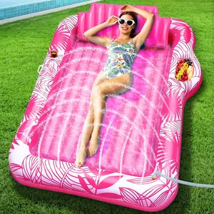 TURNMEON Inflatable Tanning Pool Lounger Float with Sprinkler, 78"x50" Large Pool Floats with Backrest Cup & Food Holder 4-in-1 Blow Up Sunbathing Bed Adults Automatic Spray Cooling Suntan Tub Raft Floatie Kids Ball Pit for Summer Beach Water Party