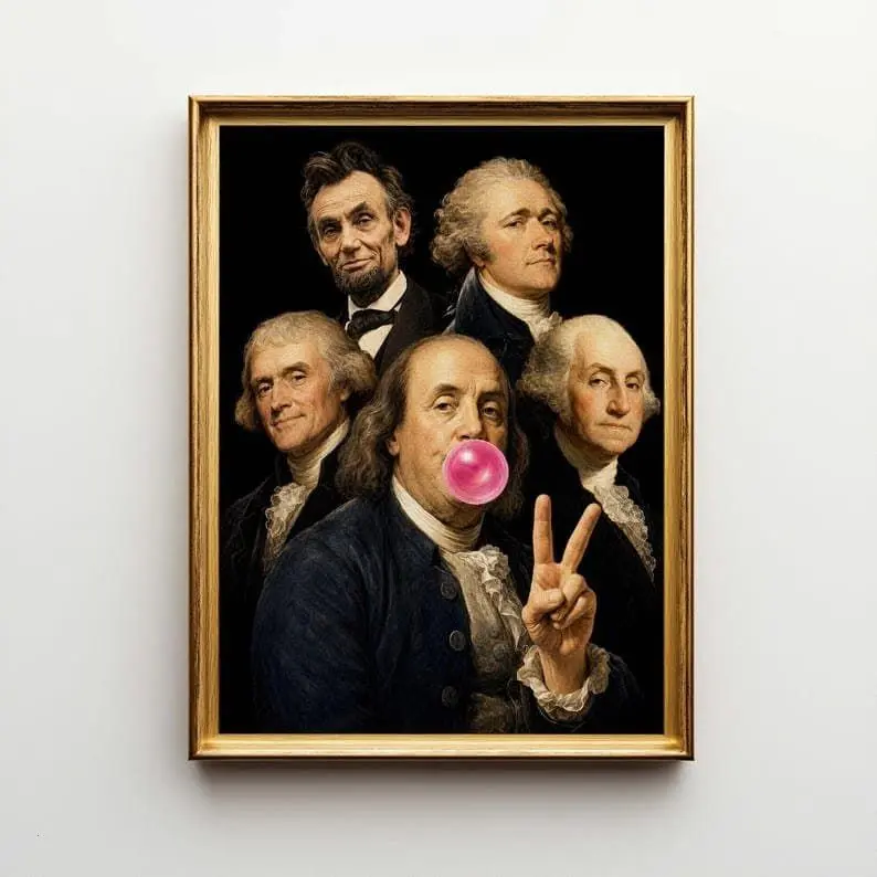 Bubblegum Founding Fathers Pop Art Poster Funny History Wall Art Quirky Room Decor