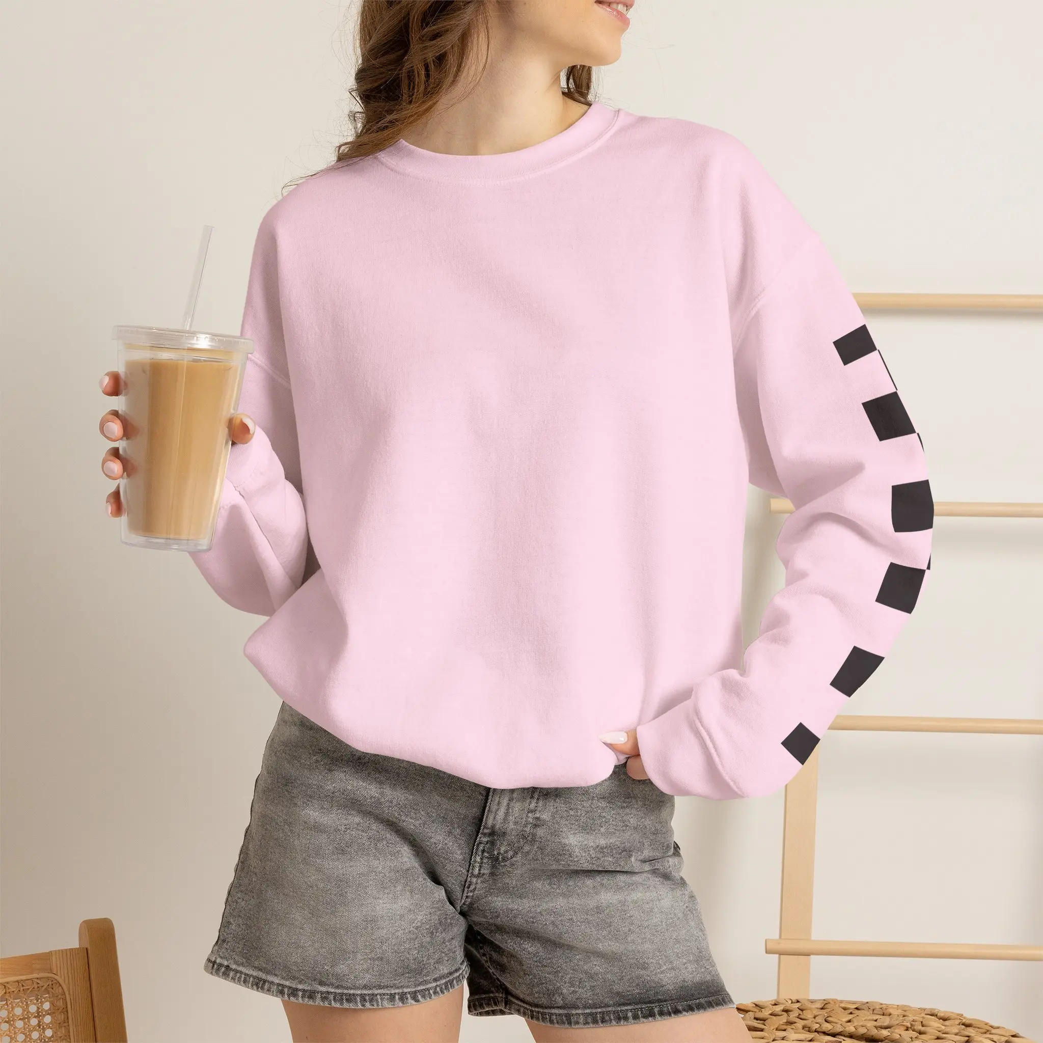 80's Style Plaid Checkered Checkerboard Crewneck Sweatshirt, Vintage 90's Style Nostalgia Sleeve Print Sweater Shirt, Great Gift Idea