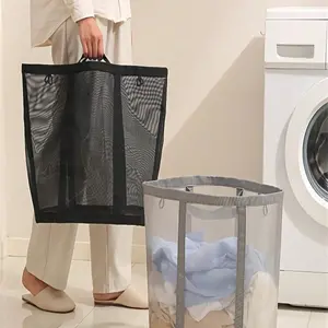 Large Capacity Foldable Dirty Clothes Basket, Portable Laundry Bin with Handle, Wall-Mounted Mesh Bag for Bedroom Bathroom Toy Storage
