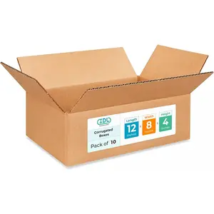 Medium Moving & Shipping Boxes 12x8x4 inches (10-Pack) - Extra Strength 200 lb vs Regular - Corrugated Strong Packing Boxes - Packing Box for Moving Medium - Box for Shipping by IDL Packaging