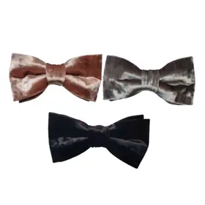 3 PK BUNDLE - Dusty Rose, Smoke Gray, Black Velvet Teen Boy's Pre-Tied Bow Ties - Adjustable Neckbands