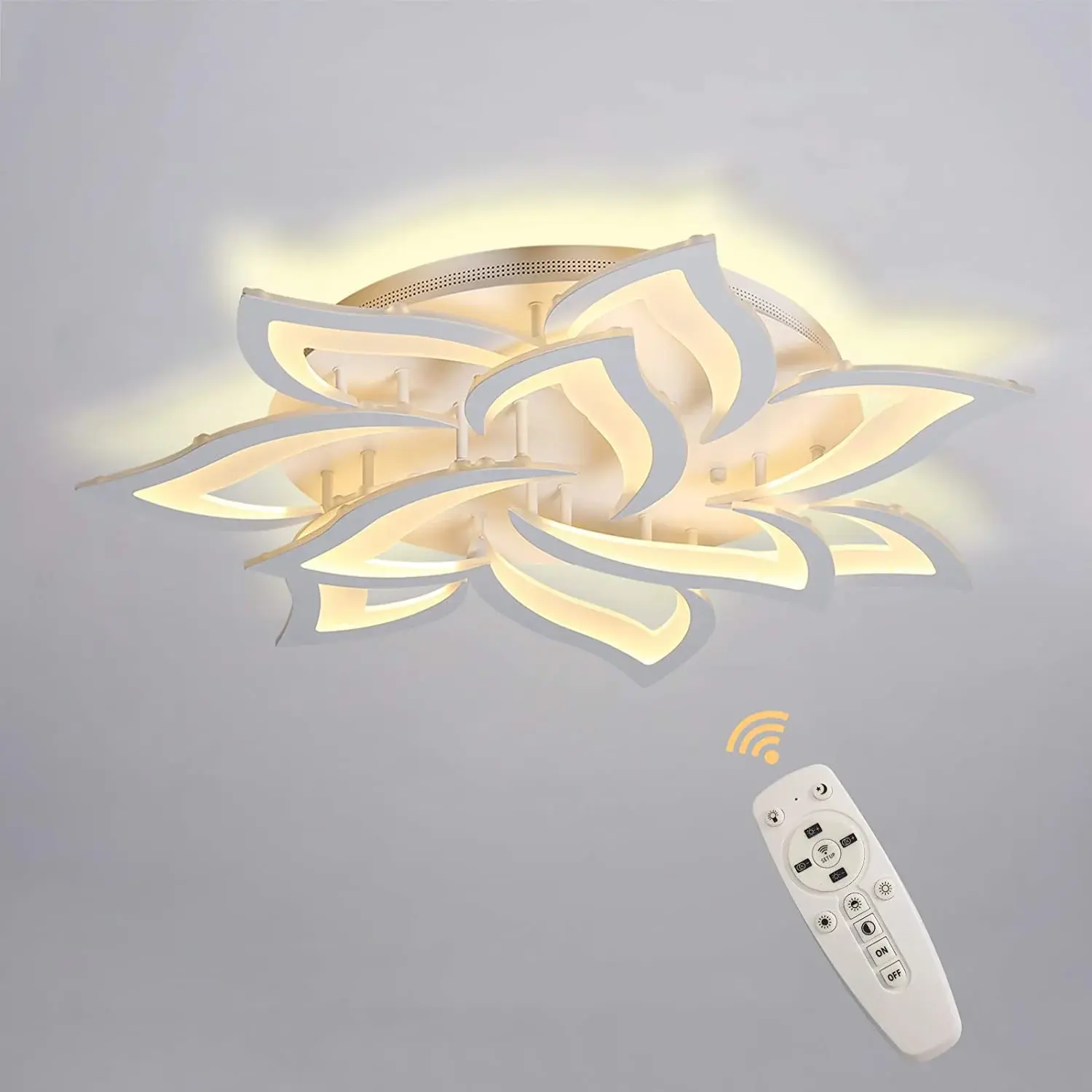 Modern Ceiling Light, 33.5" Acrylic LED Flush Mount, Dimmable LED Chandelier with Remote Control for Living Room Dining Room Bedroom Hallway