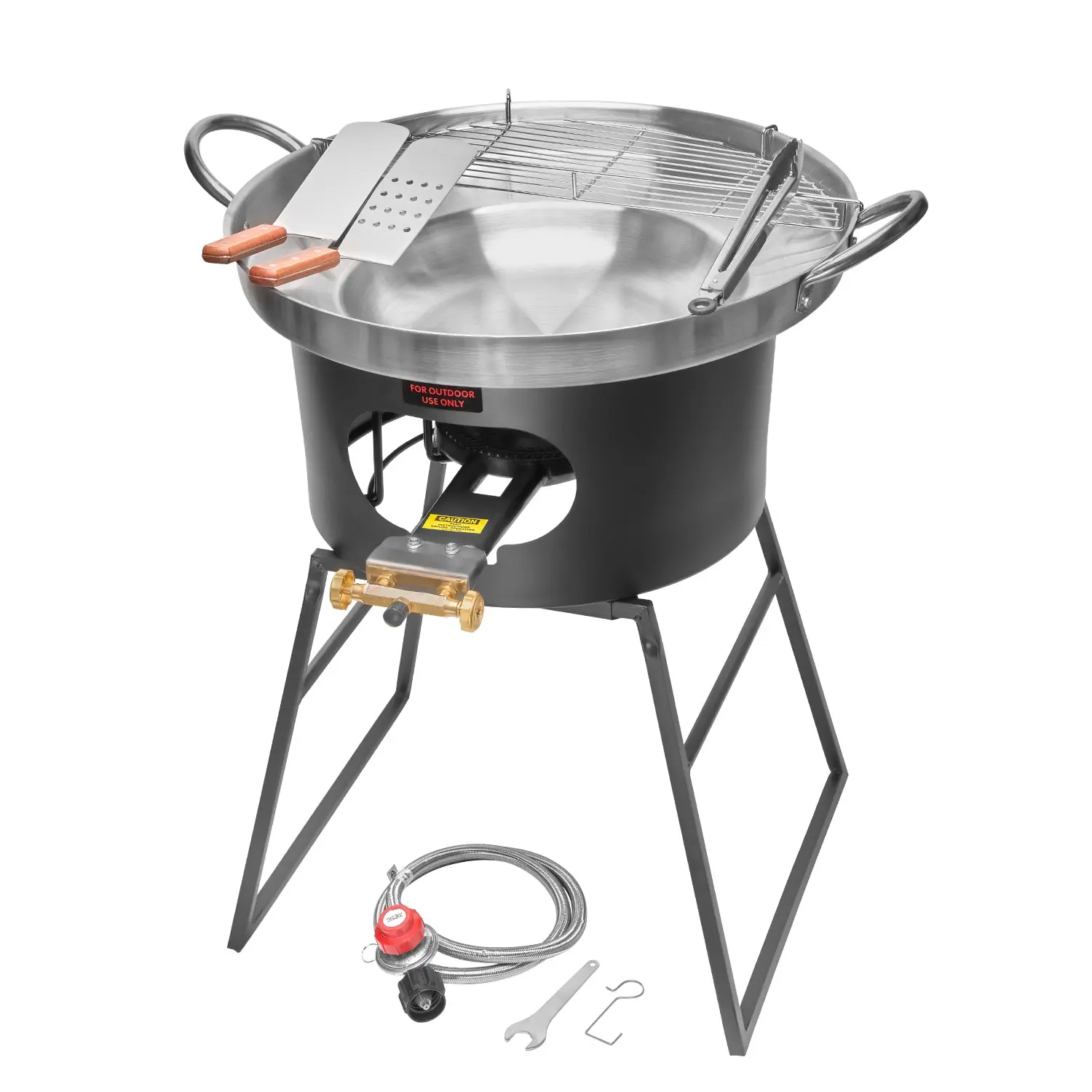 BARTON 23" Stainless Steel Concave Comal Set - Portable Discada Cooker with Stand, 80,000 BTU Adjustable Burner, Adjustable Gas Regulator for Camping Kitchenware, Outdoor Cooking Supplies, Portable Patio Grill