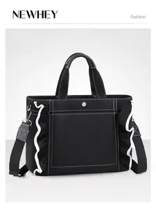 CANVAS TOTE BAG FOR WOMEN, BLACK WATER RESISTANT SHOULDER HANDBAG WITH DETACHABLE STRAP MULTI-POCKET TOP HANDLE WORK BAG FOR TRAVEL OFFICE