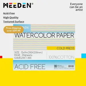 MEEDEN Art Watercolor Paper Block, 100% Cotton Watercolor Paper Pad of 20 Sheets, Cold Press, Hot Press, Rough, 5x7", 12x9", or 10x7", Christmas, Gift