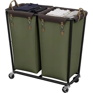 330L  Laundry Hamper with Wheels, 2 Sections Laundry Basket with Wheels, Clothes Sorter Cart with Divider for Hotel, , Green, 1-Pack