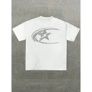 Minimalist Gray Star Print Oversized Black T-shirt, Sleek Modern Streetwear, Soft , Casual Summer Fashion, Trendy Versatile Basic Top for Daily Wear