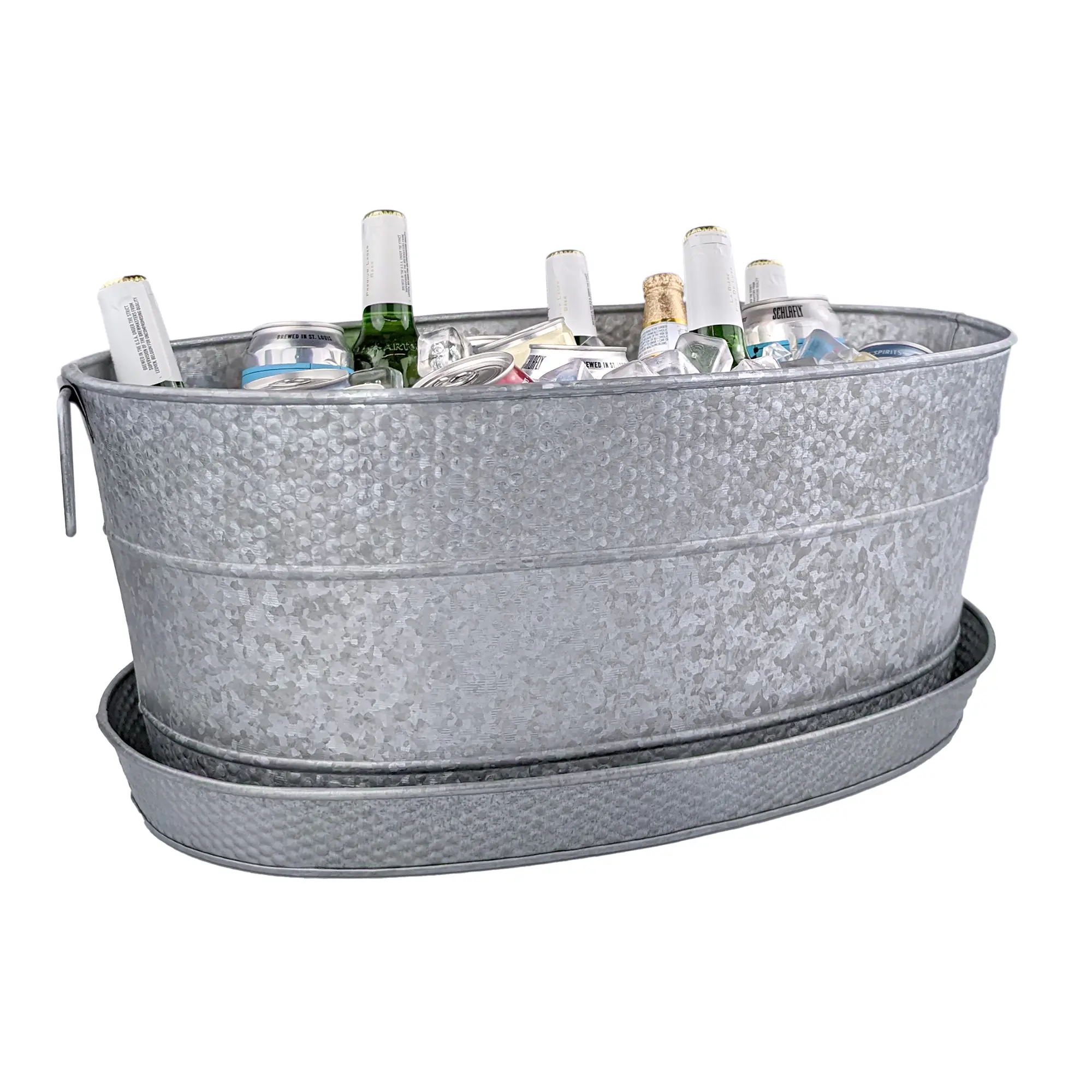Aspen Metal Beverage Tub with Tray Galvanized Metal | BREKX Silver Iron Set