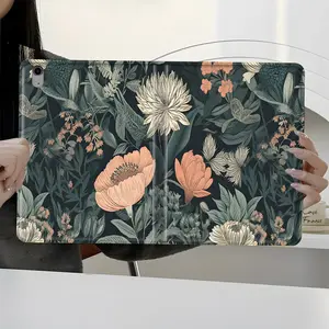 Dark Green Vintage Blooms iPad Case，Protective Cover iPad Book-Style Case for iPad Pro 2022 2021 2020 2019, Full Protection and Pen Slot for Office and School Use, Perfect Gift for Family and Friends