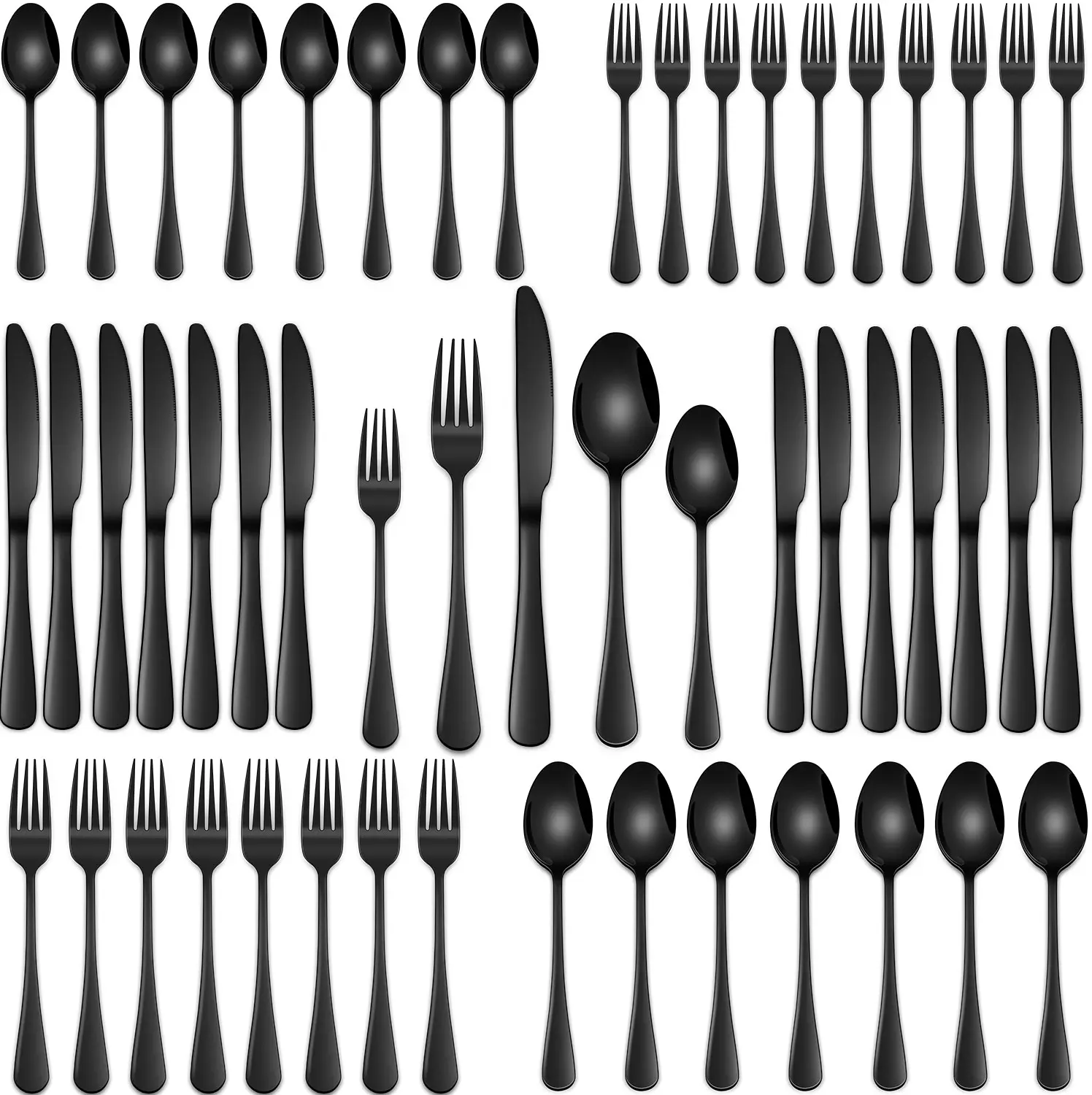 30 PCS Black Silverware Utensil Set for 6, Stainless Steel Flatware Tableware Set, Include Fork, Spoon and Knife, Mirror Polished Cutlery Dining Set for Home Restauran, Dishwasher Safe