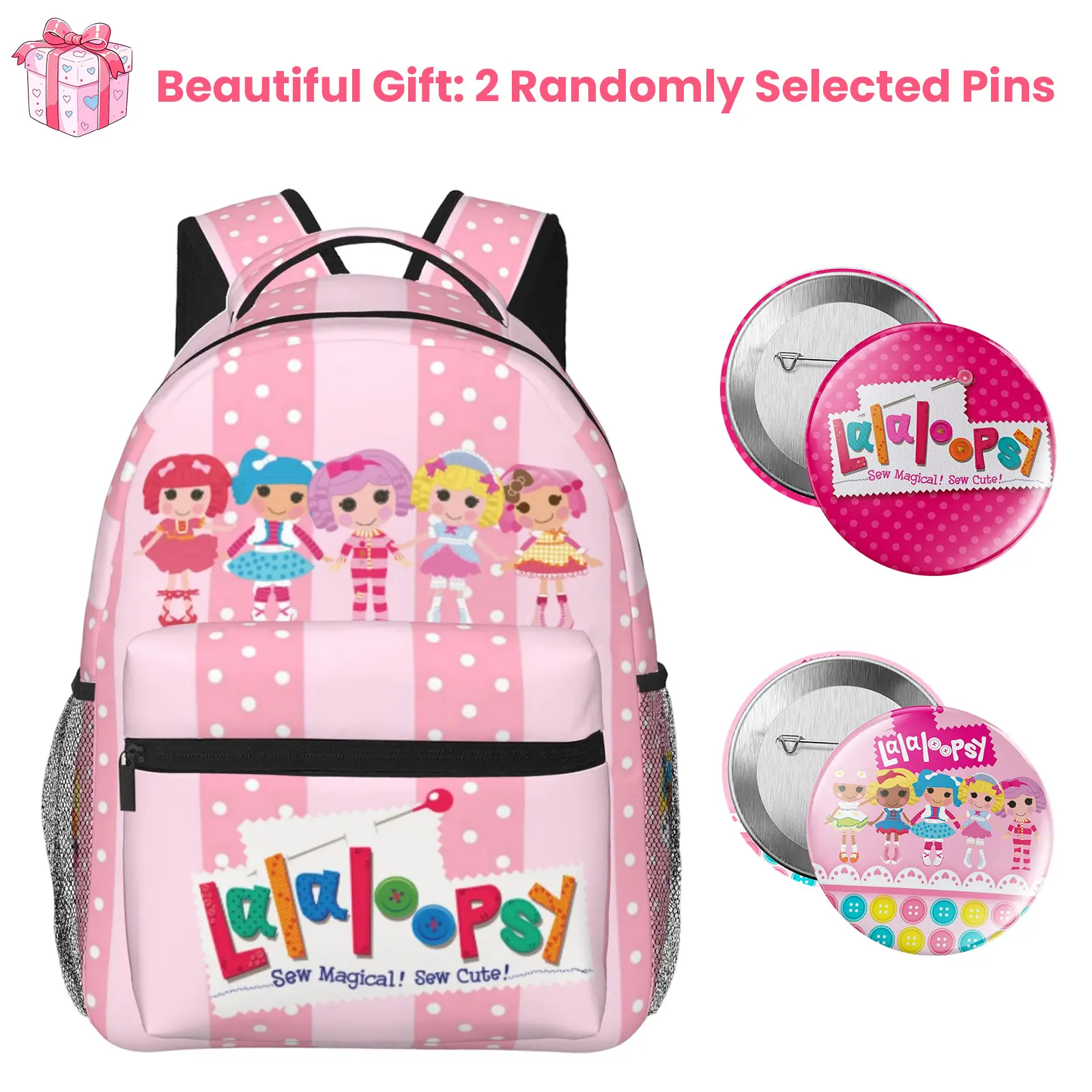Lalaloopsy Cute Print Kids Backpack We're Lalaloopsy Netflix Lightweight Casual Bookbag MGA Lalaloopsy Birthday & Back to School Gift with Breathable Mesh Back Support