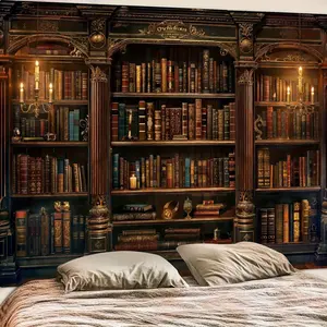 Library Bookshelf Tapestry, Wall Hanging Bohemian Wall Tapestries, Aesthetic Wall Decor Boho Home Decoration for Bedroom, Living Room, Dorm