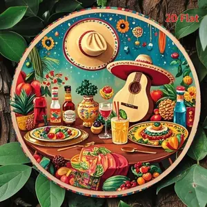 Mexican Themed Round Hanging Plaque, Mexican Style Retro Wall Decoration, Wall Art for Home Restaurant Cafe, Mexican Party Decoration, Ornaments