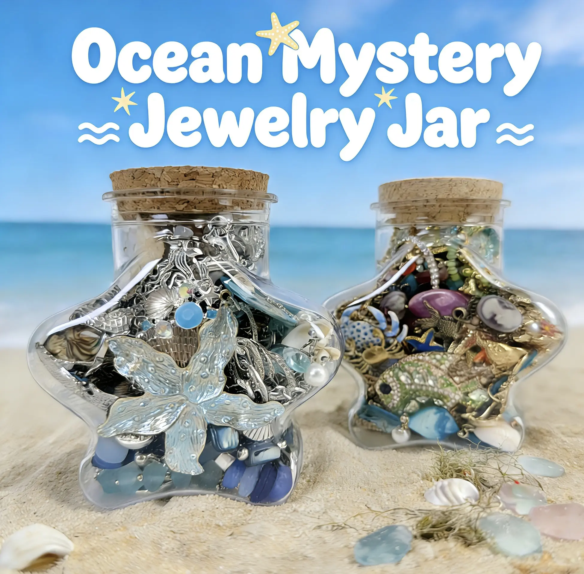 Jollyhit Ocean Mystery Jewelry Jar – 24PCS Beach & Sea Themed Jewelry Set | Summer Aesthetic,Sea Life Jewelry, Perfect Summer Gift，Vacation Must-Have, Cute Gift summerwins