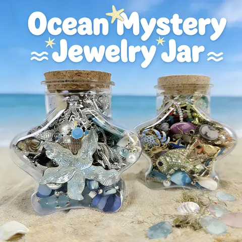 Jollyhit Ocean Mystery Jewelry Jar – 24PCS Beach & Sea Fashion Jewelry Set | Resin, Rope, Faux Pearl & Alloy | Summer Vacation Gift