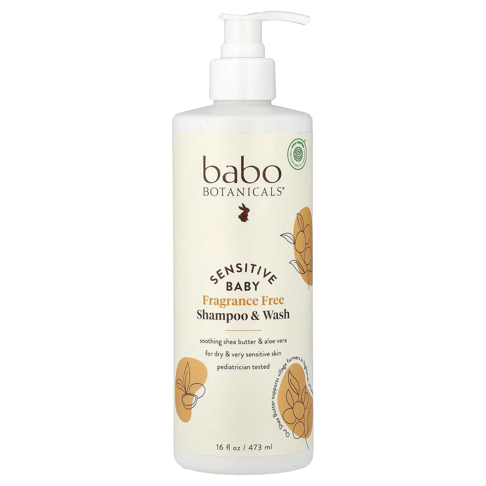 Babo Botanicals Sensitive Baby, Shampoo & Wash, Fragrance Free, 16 fl oz (473 ml)