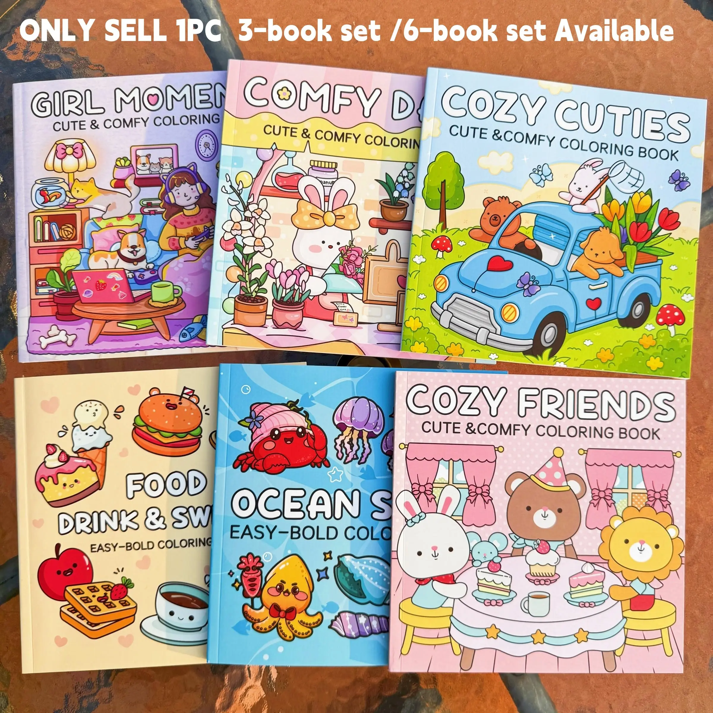 3 or 6 Pack Super Cute Comfy Fun Color-by-Number Coloring Books, Stress-Relieving Art Therapy with Relaxing Scenes and Cute Characters, Perfect Gift Set for Kids and Adults