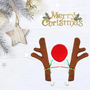 Christmas Reindeer Antlers for Cars, KissDate Car Christmas Decorations with Rudolph Reindeer Red Nose Tail, Costume for Any Accessories Decorations (with No Light)