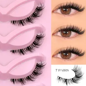 GROINNEYA Transparent Stem Eyelashes Cat Eye Lashes 3D Fluffy Effect False Eyelashes Natural Cross Lashes Strip Winged End Eye Elongated,D Curling Faux Mink Eyelashes,Wispy Self Adhesive,Enlarge Eyes,Perfect For Daily & Vocation Lash Supplies