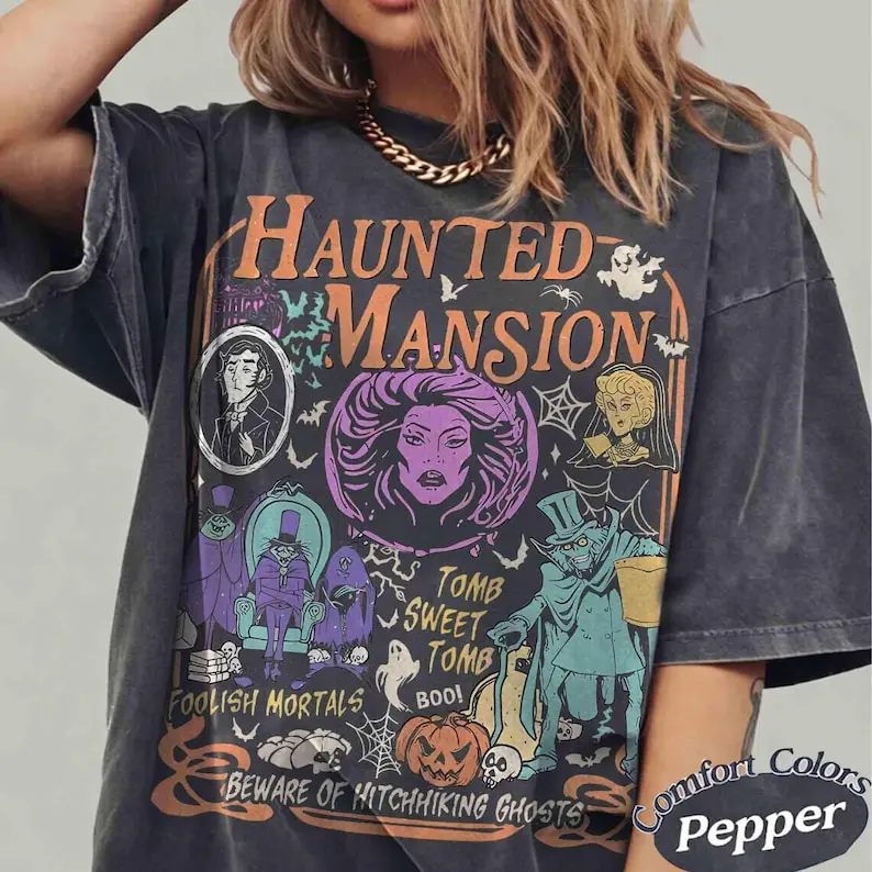 Comfort Colors Retro The Haunted Mansion Shirt, Madam Leota Hitchhiking Ghosts Tee, Disney Spooky Season Tee, Halloween Gothic Family Trip
