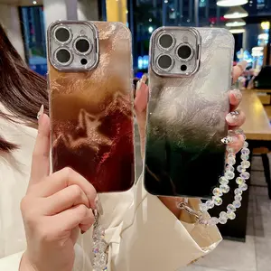 Marble Pattern Phone Case with Chain, Decorative Phone Protector Cover, Phone Accessories Compatible with iPhone 16 Pro Max 16 Plus 15 Pro 15 Plus, Casing