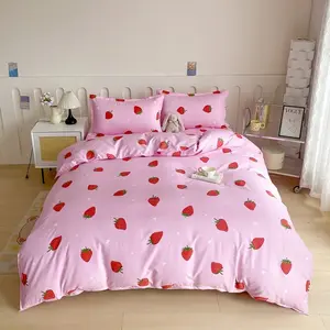 3pcs Strawberry Bedding Set (1 Fitted Sheet + 2 Pillowcases), Soft Comfortable Breathable Design, Ideal Gift for Spring Summer