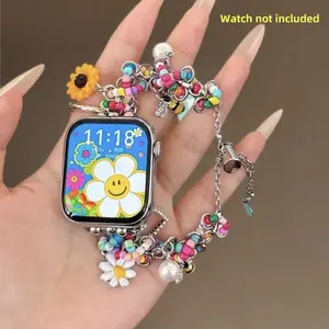 Women's Simple Cute Beaded Stretch Chain Apple Watch Band, Smart Watch Straps, Smart Watch Accessories, Compatible with Series 1-11 Ultra Se, 38-49mm, Fashion Design Accessory