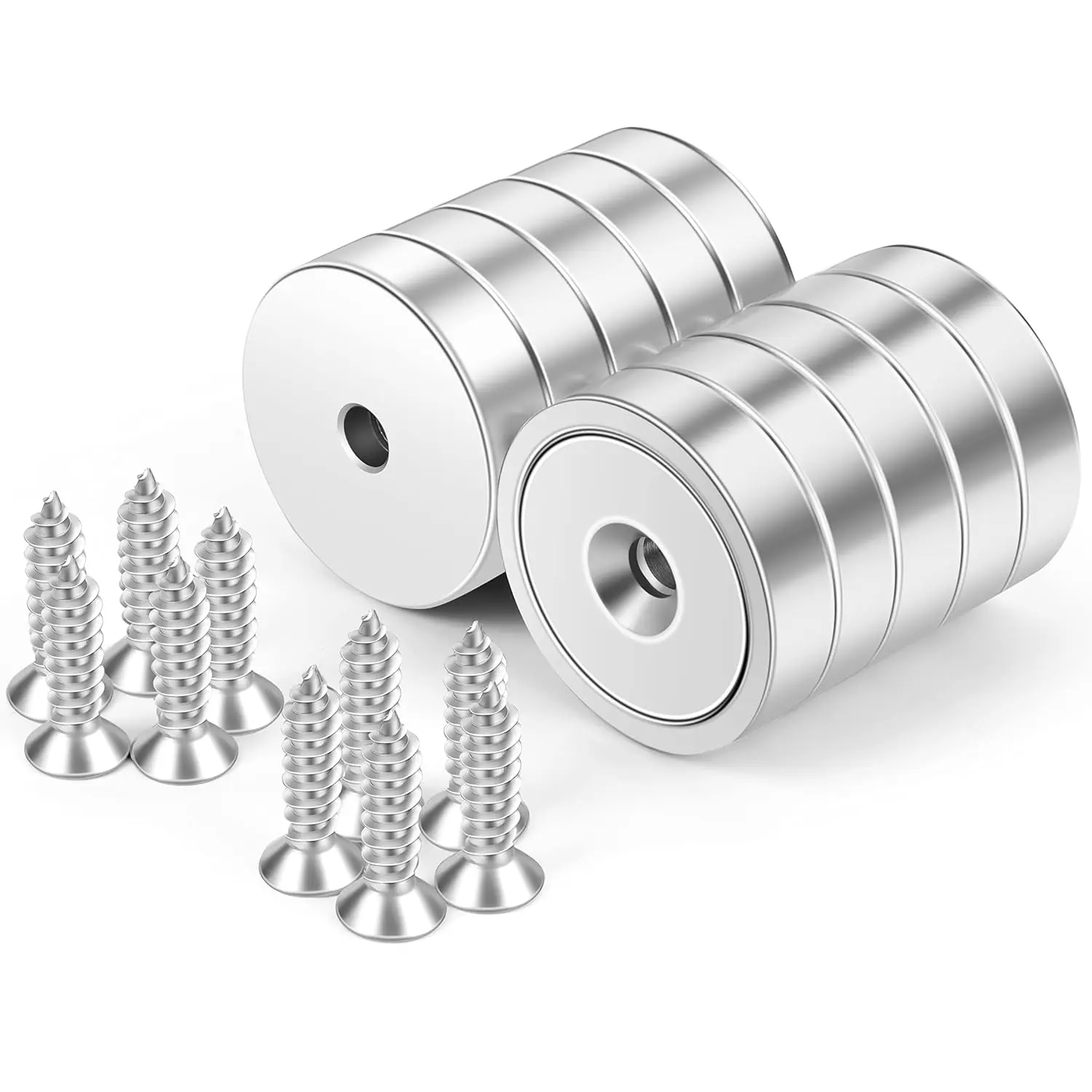 Neosmuk Magnets with Screws, 130lbs Strong Neodymium Disc Magnet with Holes in The Center,Cup Magnet with Mounting Hole Heavy Duty, Round Rare Earth Magnetic High Strength in Middle,10 Pack