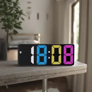 Ultra Mini-Size LED Clock Simplicity Colorful Alarm Clocks Portable Travel Bedroom Bedside Clock 12/24H Display 6.3inches Large Display LED Digital Snooze Time Date Temperature Memory 3 Brightness Adjustable USB/Battery Powered Living Office Desk