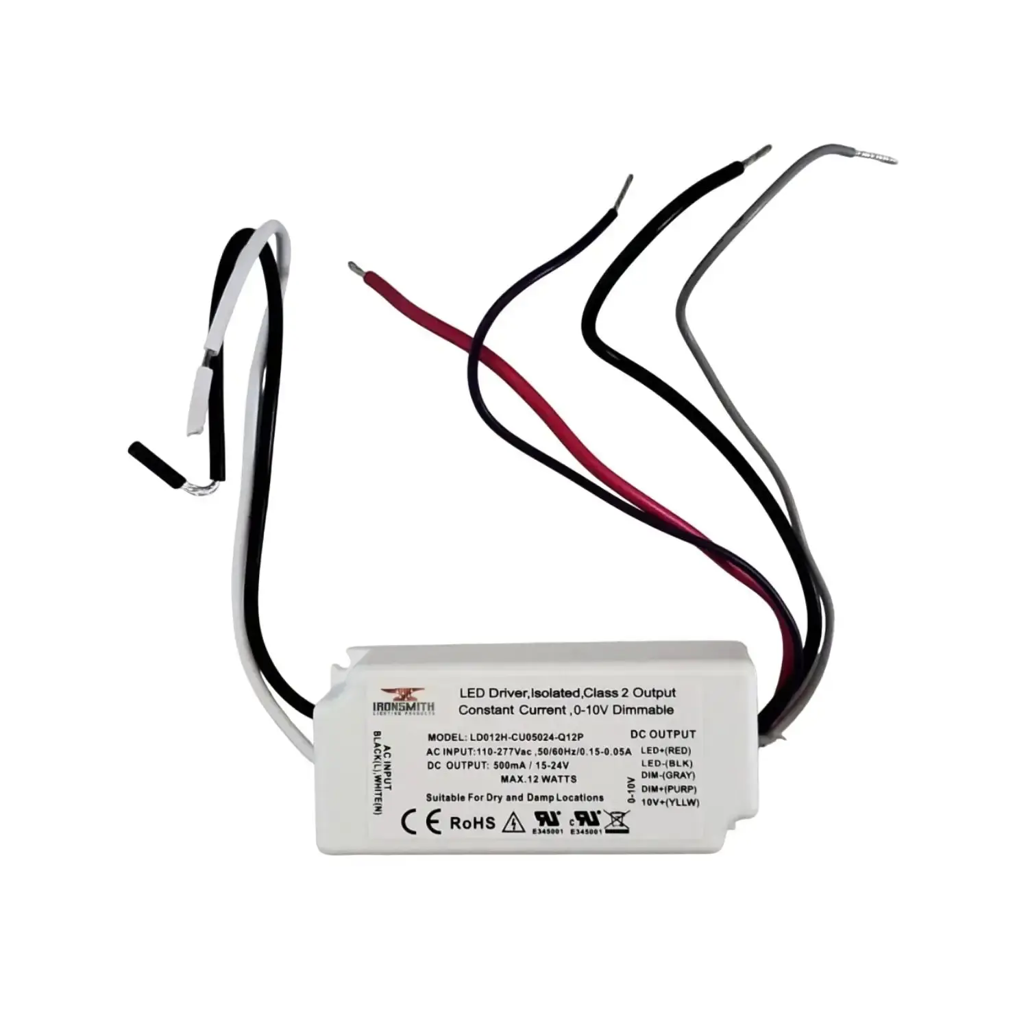 110-277V AC - 15V to 24V DC | 12W Constant Current LED Driver with 0-10V Dimming