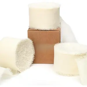 Ivory Chiffon Ribbon 1-1/2 inch x 30 Yard Handmade Fringe Chiffon Ivory Silk Ribbon,Cream Ribbon for Wedding Invitations, Bridal Bouquets Wrapping, Flower Arrangement Decoration