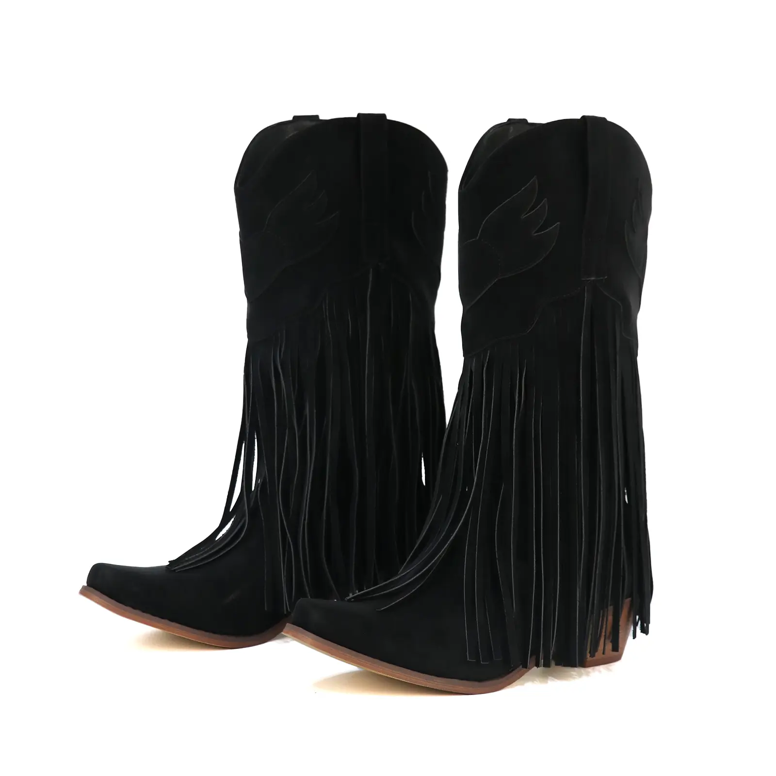Women's Western Embroidered Thigh-High Cowboy Boots - 5cm Stacked Mid Heel, Square Toe, Fringe Embellished, Soft Synthetic PU Upper, Pull-On, All Seasons, Party & Outdoor Events, Western Look, Rubber Sole