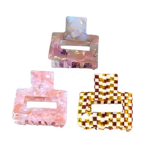 4pcs Set Square Glossy Claw Clips Colorful High Luster High Strength Strong Grip Stylish Claw Clips Tortoise shell