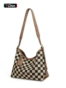 Ladies Checkered Crossbody Bags, Shoulder Bag for Women, Trendy Totes Hobo Handbag Clutch Underarm Purse, Fashionable Patterned Bag, Geometric Pattern Bag