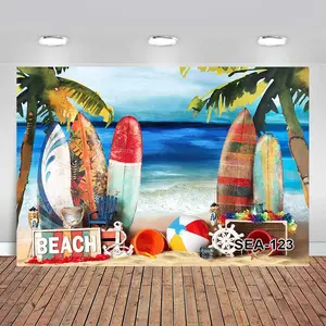 Summer Surfing Pattern Backdrop, Beach Sea Pattern Backdrop, Party Decoration Photo Studio Backdrop, Vinyl Backdrop for Birthday Party, Banners