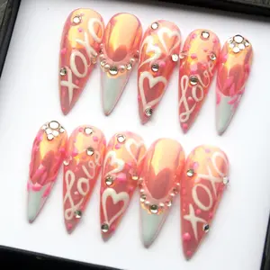 Aurora Sunlight Glitter Nails – Y2K French Tip Reusable Press On, Summer Vibes K429