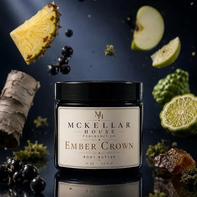Ember Crown Hydrating Glycerin Body Butter Moisturizer - Scented Smoky Woods Body Care Product, 4 oz (113 g)
