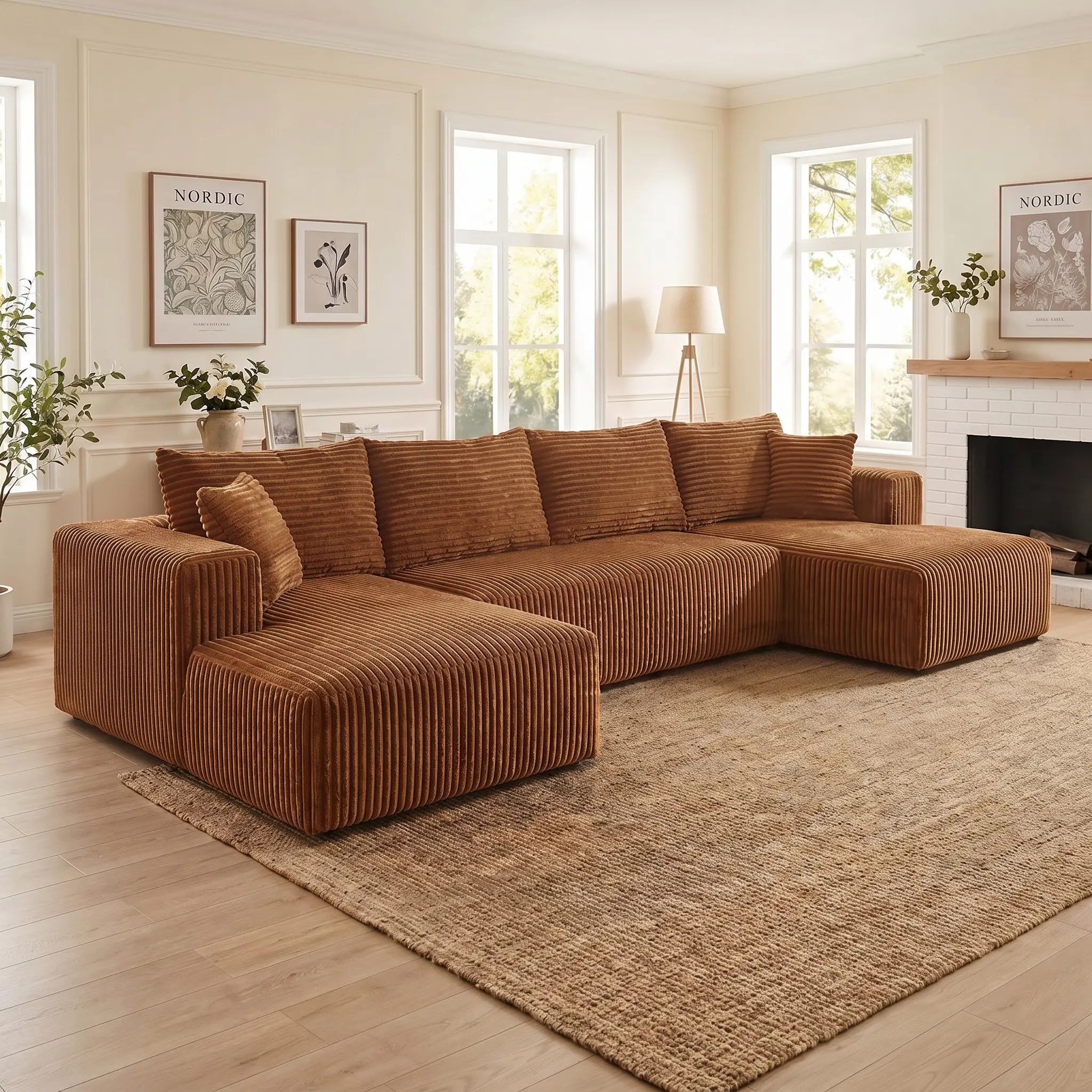 【3 Packages shipping】Oversized Cloud U-Shape Couch Boneless Sofa Modern Modular Sectional Comfy Couch with Chaise, No Assembly Required