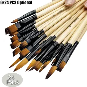 6/24pcs Professional Artist Paint Brush Set with Wooden Handles - Nylon Bristles for Watercolor, Oil, Acrylic & Gouache Painting, Acrylic Paint Brushes, Art Materials