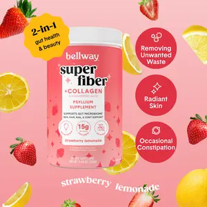 Bellway Super Fiber + Collagen 4g Fiber 10g Collagen per Serving Supports Digestive Health Skin Beauty Natural Strawberry Lemonade Flavor Gluten-Free Sugar-Free Keto Friendly Edible Supplement