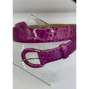 W.KLEINBERG Glazed Alligator Belt with Covered Buckle - Magenta